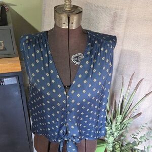 NWOT FP Blue w/Yellow Detail Tie Front Blouse M